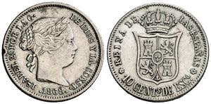 1868*68. Isabel II. Madrid. 10 céntimos de ... 