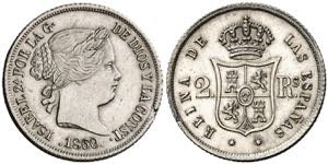 1860/59. Isabel II. Barcelona. 2 reales. ... 