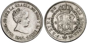 1845. Isabel II. Sevilla. RD. 2 reales. (AC. ... 
