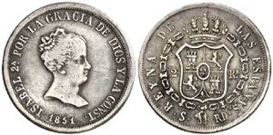 1851. Isabel II. Sevilla. RD. 2 reales. (AC. ... 