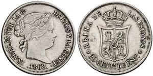 1868*68. Isabel II. Madrid. 20 céntimos de ... 