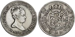 1837. Isabel II. Barcelona. PS. 4 reales. ... 