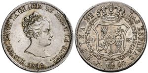1842. Isabel II. Barcelona. CC. 4 reales. ... 