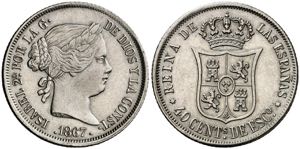 1867. Isabel II. Madrid. 40 céntimos de ... 