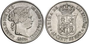1865. Isabel II. Sevilla. 40 céntimos de ... 