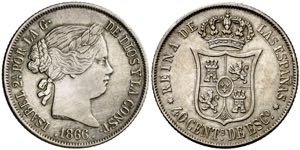 1866. Isabel II. Sevilla. 40 céntimos de ... 