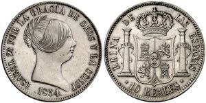 1854. Isabel II. Barcelona. 10 reales. (AC. ... 