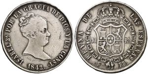 1842. Isabel II. Sevilla. RD. 10 reales. ... 