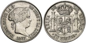 1867. Isabel II. Madrid. 1 escudo. (AC. ... 