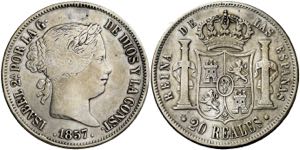 1857. Isabel II. Barcelona. 20 reales. (AC. ... 