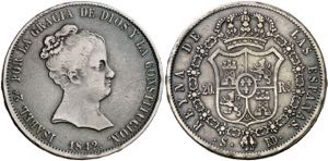 1842. Isabel II. Sevilla. RD. 20 reales. ... 
