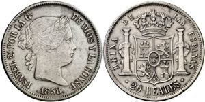 1858. Isabel II. Sevilla. 20 reales. (AC. ... 