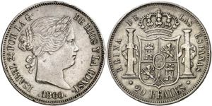 1860/50. Isabel II. Sevilla. 20 reales. (AC. ... 