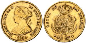 1863. Isabel II. Barcelona. 40 reales. (AC. ... 