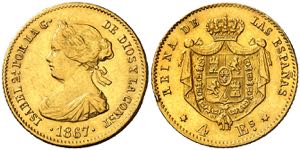 1867. Isabel II. Madrid. 4 escudos. (AC. ... 