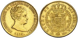 1844. Isabel II. Barcelona. PS. 80 reales. ... 