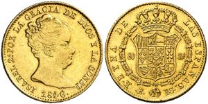 1846/0. Isabel II. Barcelona. PS. 80 reales. ... 
