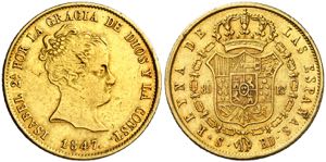 1847. Isabel II. Sevilla. RD. 80 reales. ... 