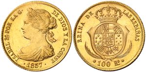 1857. Isabel II. Barcelona. 100 reales. (AC. ... 