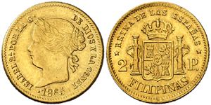 1865. Isabel II. Manila. 2 pesos. (AC. 845). ... 