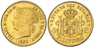 1863. Isabel II. Manila. 4 pesos. (AC. 856). ... 