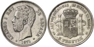 1871*1873. Amadeo I. DEM/SDM. 5 pesetas. ... 