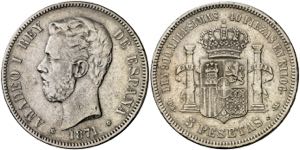 1871*1818. Amadeo I. DEM. 5 pesetas. (AC. ... 