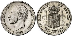 1880*80. Alfonso XII. MSM. 50 céntimos. ... 