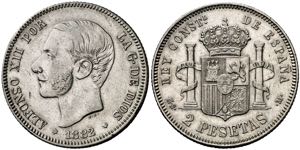 1882/81*1882/1. Alfonso XII. MSM. 2 pesetas. ... 