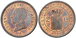 1911*19. Alfonso XIII. PCV. 2 céntimos. ... 