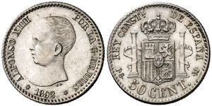 1892/82*92. Alfonso XIII. PGM. 50 céntimos. ... 