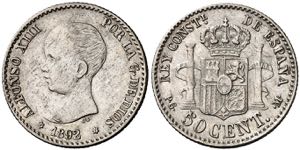 1892/82*62. Alfonso XIII. PGM. 50 céntimos. ... 