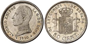 1910*10. Alfonso XIII. PCV. 50 céntimos. ... 