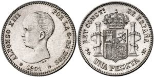 1891*1891. Alfonso XIII. PGM. 1 peseta. (AC. ... 