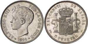1899*1899. Alfonso XIII. SGV. 5 pesetas. ... 