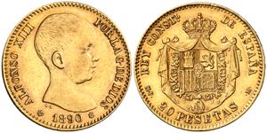 1890*1890. Alfonso XIII. MPM. 20 pesetas. ... 