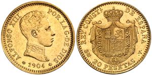 1904*1904. Alfonso XIII. SMV. 20 pesetas. ... 