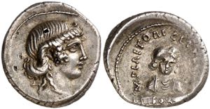 (hacia 69 a.C.). Gens Plaetoria. Denario. ... 