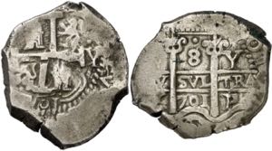 1701. Felipe V. Potosí. Y. 8 reales. ... 