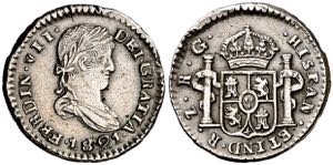 1821. Fernando VII. Zacatecas. RG. 1/2 real. ... 