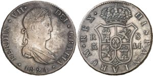 1824. Fernando VII. Madrid. AJ/GJ. 8 reales. ... 