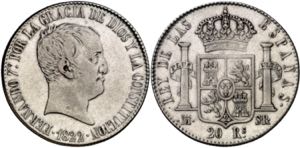 1822. Fernando VII. Madrid. SR. 20 reales. ... 