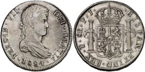 1824. Fernando VII. Potosí. J. 8 reales. ... 