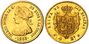 1868*68. Isabel II. Madrid. 4 escudos. (AC. ... 