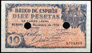 1936. Burgos. 10 pesetas. (Ed. D19na var) ... 