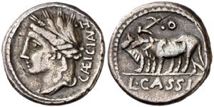(hacia 102 a.C.). Gens Cassia. Denario. ... 