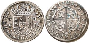 1725. Felipe V. Sevilla. J. 2 reales. (AC. ... 