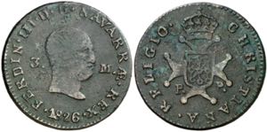 1826. Fernando VII. Pamplona. 3 maravedís. ... 