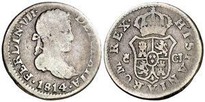 1814. Fernando VII. Cádiz. CJ. 1/2 real. ... 