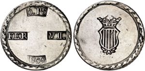 1809. Fernando VII. Tarragona. 5 pesetas. ... 